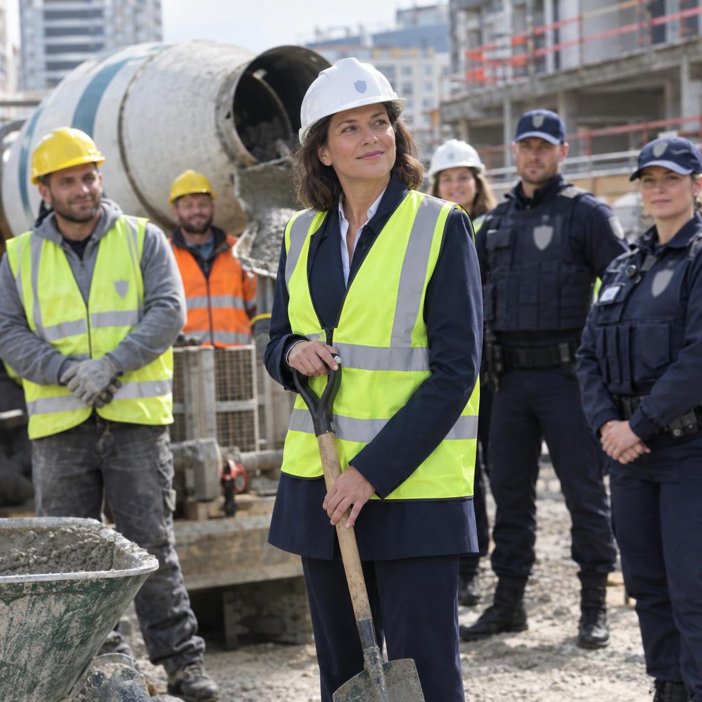 Image d'exemple : Une photo d'un chef d'État en tenue de chantier.