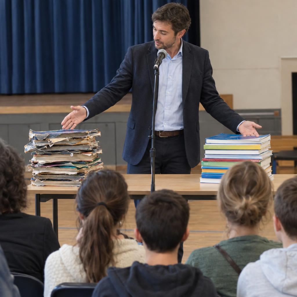 Image d'exemple : « Le directeur du collège dit : “Les élèves n’ont pas besoin de livres.” »