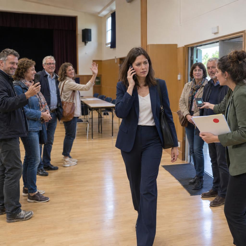 Image d'exemple : « La conseillère Mila Varenne refuse de saluer les habitants après la réunion. »